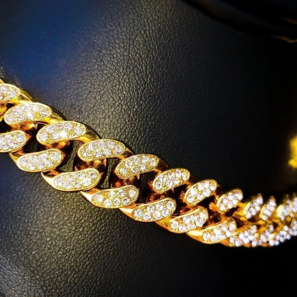 Iced Out Cuban Link Chain Gold | Diamond Clasp | Hip Hop Bling Necklace